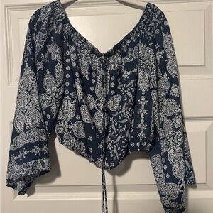 Altar’d State Off-the-Shoulder Navy Paisley Top
